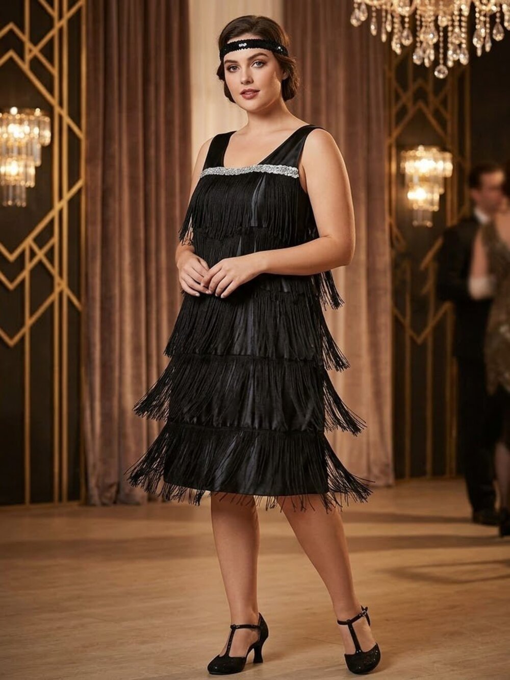 Outward Hound Black Tiered Fringe Mini Dress Sz L. 0729